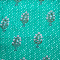 Pure Cotton Discharge Aqua With Big Flower Motif Hand Block Print Fabric
