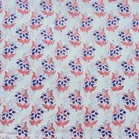 Pure Cotton Jaipuri White With Flower Motif Hand Block Print Fabric