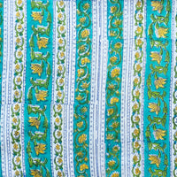 Pure Cotton Jaipuri Teal With Yellow  Flower Creeper Hand Block Print Fabric