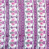 Pure Cotton Jaipuri White With Purple Flower Motif Border Hand Block Print Fabric