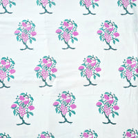 Pure Cotton Jaipuri White With Purple Big Motif Hand Block Print Fabric