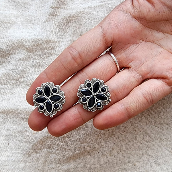 BALAMANI-Black Stone German Oxidized Earring