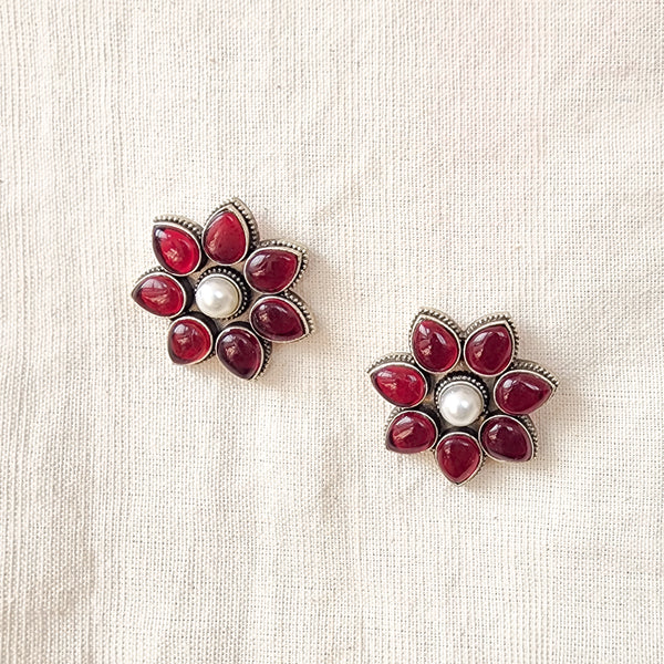BALAMANI- Maroon Stone German Oxidized Earring