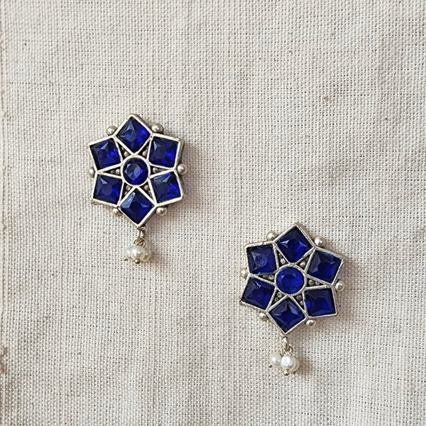 BALAMANI-Blue Stone German Oxidized Earring