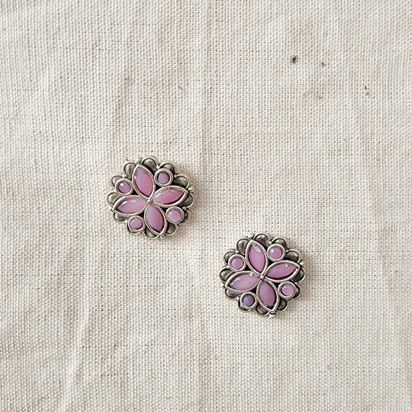 BALAMANI-Baby Pink Stone German Oxidized Earring