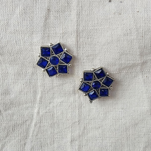 BALAMANI-Blue Stone German Oxidized Earring