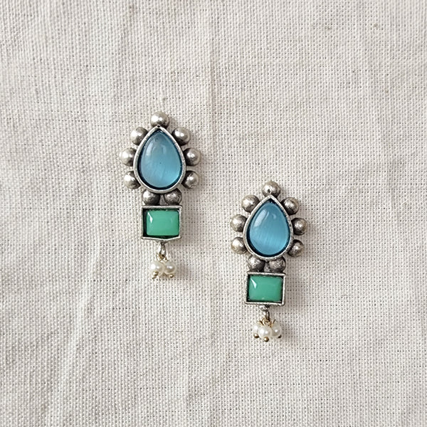 BALAMANI-Blue Green Stone German Oxidized Earring
