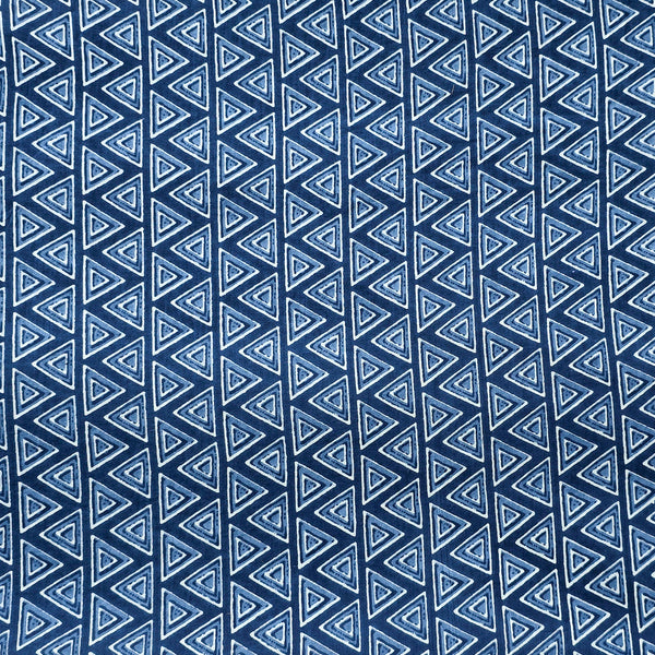 Pure Cotton Screen Print Blue With Triangle Motif Fabric
