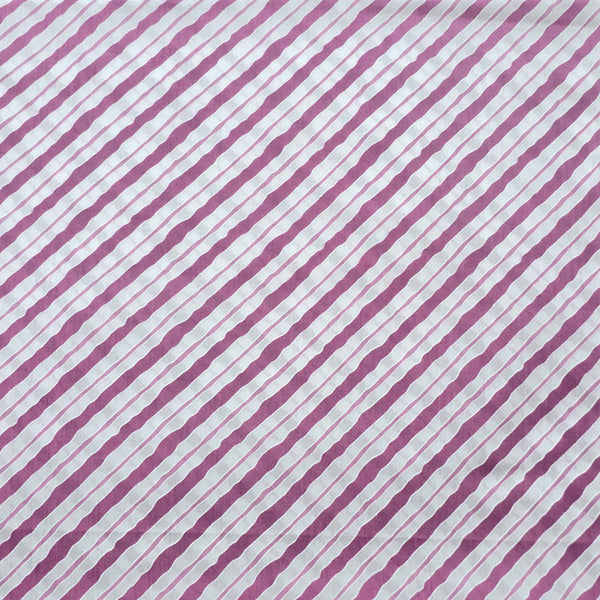 Pure Cotton Screen Print Mauve With White Slant Lines Fabric