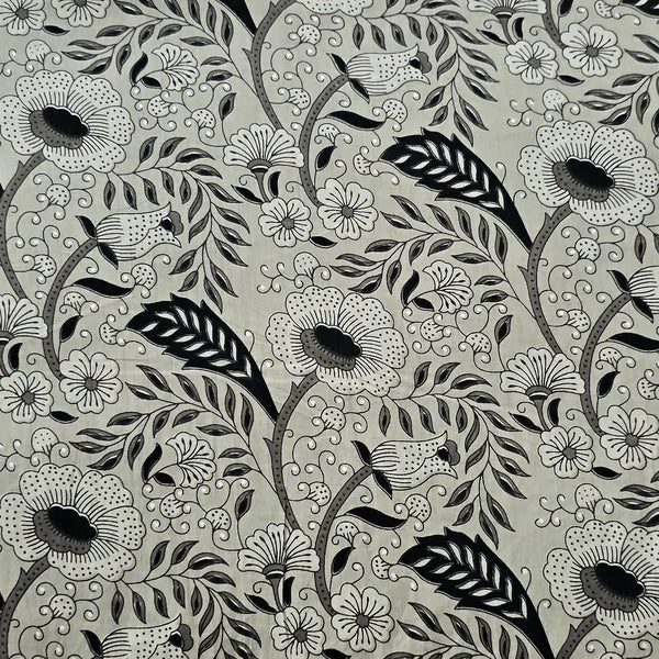 Pure Cotton Screen Print Grey With Flower Jaal Fabric