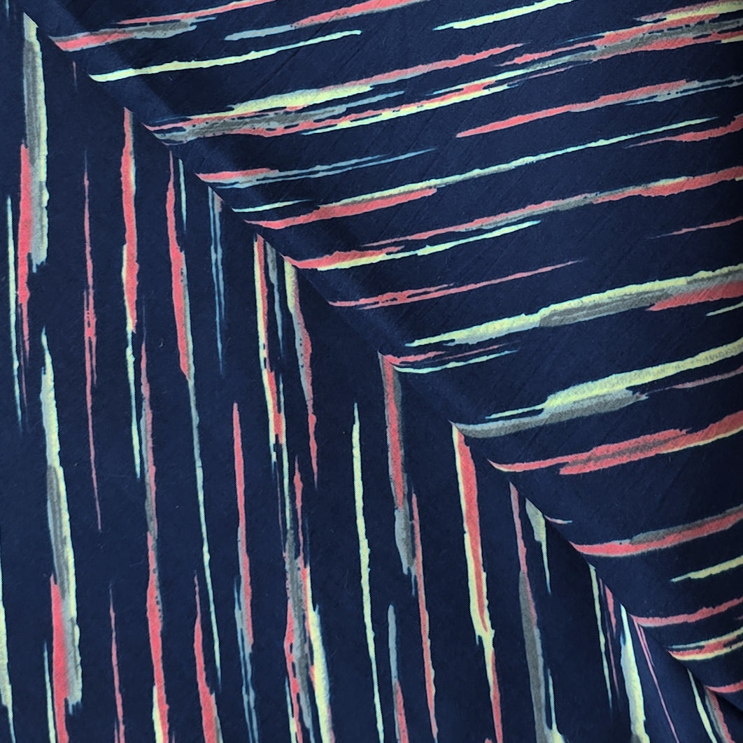 Pure Cotton Screen Print Blue With Peach And Yellow Slant Lines Fabric ...