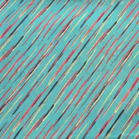 Pure Cotton Screen Print Sea Green With Peach And Yellow Slant Lines Fabric