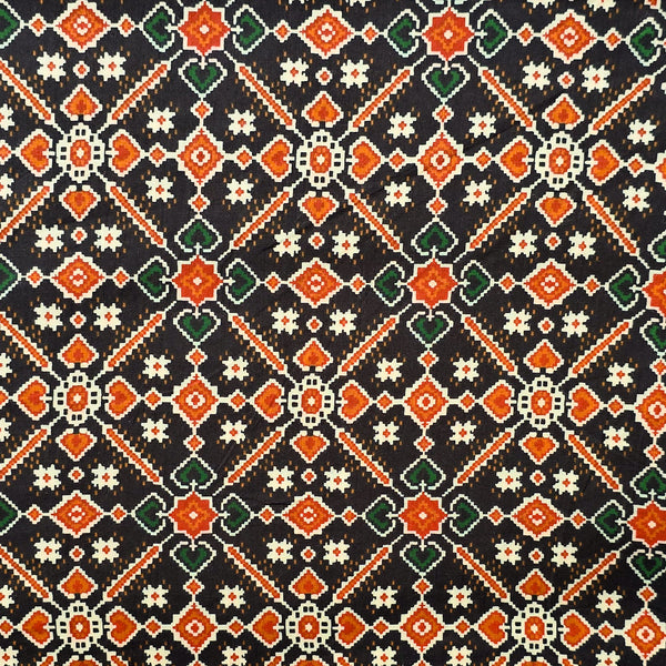 Pure Cotton Screen Print Black With Red And Cream Geometrical Design Fabric