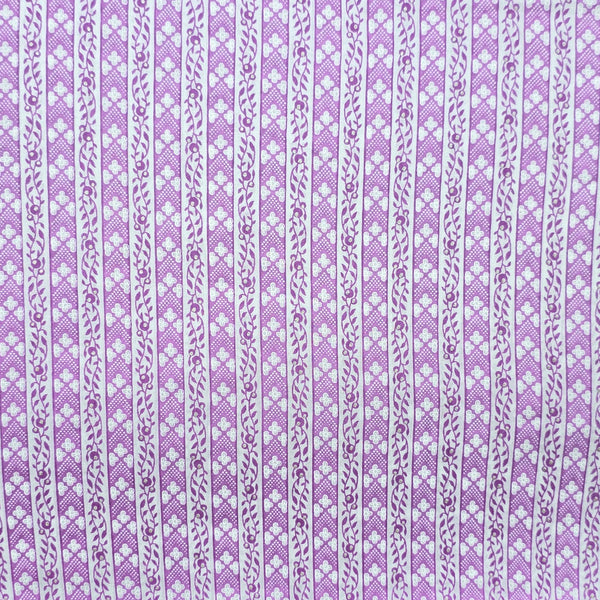 Pure Cotton Screen Print White With Purple Flower Design Border Fabric