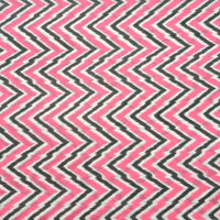 Pure Cotton Screen Print Pink With Dark Grey Zig-Zag Fabric