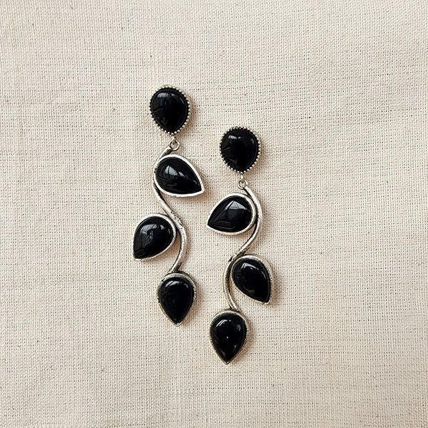 BALAMANI-Beautiful Unique Design Black Stone German Oxidized Earring