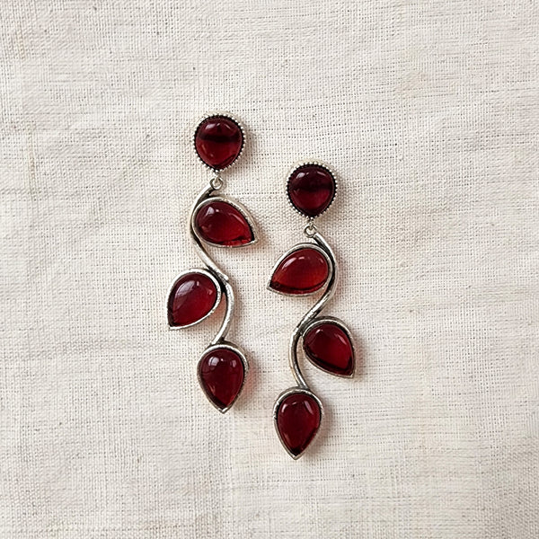 BALAMANI-Beautiful Unique Design Red Stone German Oxidized Earring