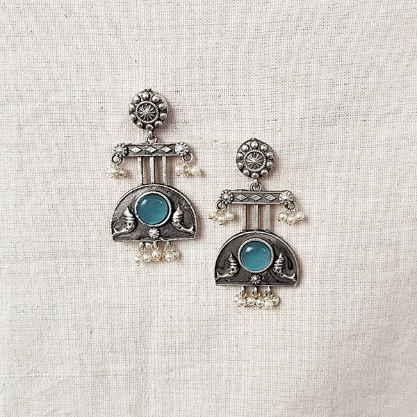 BALAMANI-Blue Stone Silver German Oxidized Earring