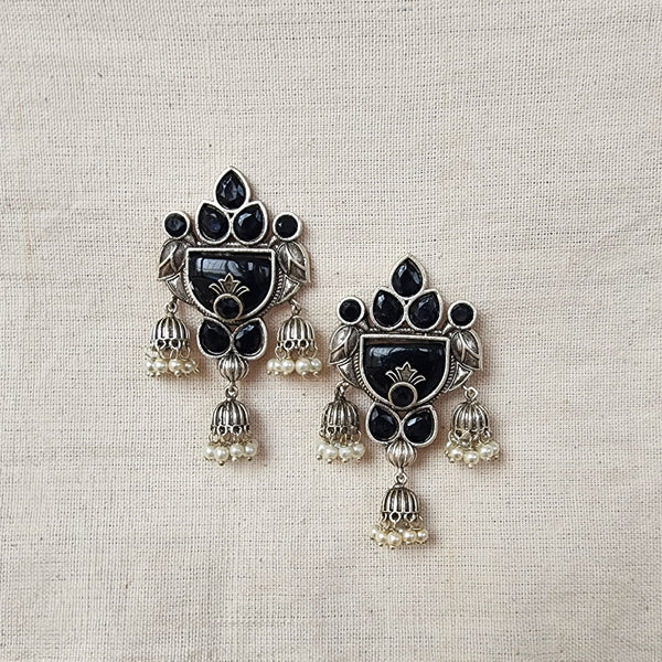 BALAMANI-Black Stone German Oxidized Earrings