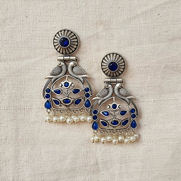BALAMANI-Blue Stone German Oxidized Earring