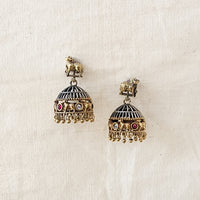 BALAMANI-Golden With Silver Pichwai Jhumka German Oxidized Earrings
