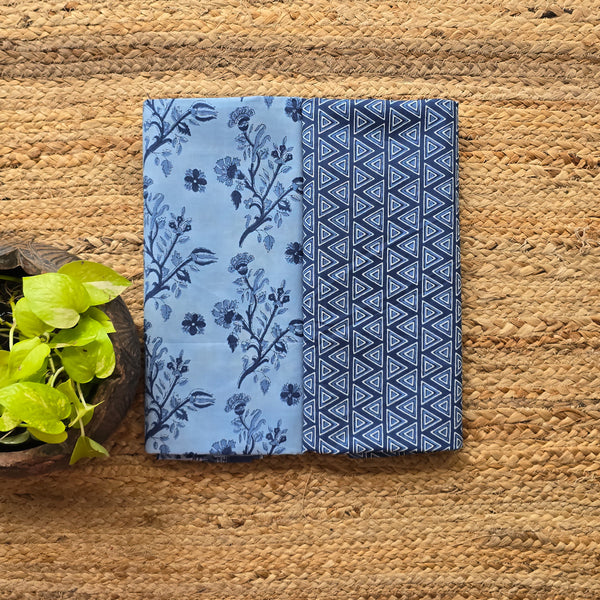 Top Bottom Combo Pure Cotton Screen Print Powder Blue Hand Block Print Fabric (2.5 Meters Each)