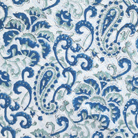 Pure Cotton Jaipuri  White With Blue Flower And Kairi Jaal Hand Block Print Fabric