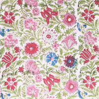 Pure Cotton Jaipuri  White With Red And Pink  Flower Jaal Hand Block Print Fabric