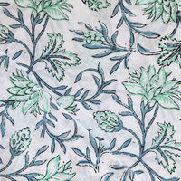 Pure Cotton Jaipuri  White With Green Flower Jaal Hand Block Print Fabric