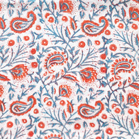 Pure Cotton Jaipuri  White With Orange Kairi Jalal  Hand Block Print Fabric