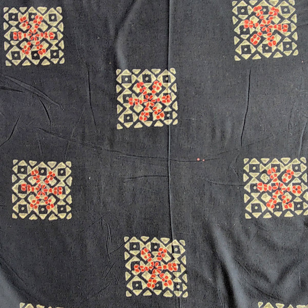 Pure Cotton Black And White With Grey Intricate Design Motif Hand Block Print Fabric