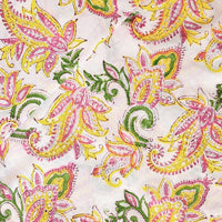 Pure Cotton Jaipuri white With Yellow Flower Jaal  Hand Block Print Fabric