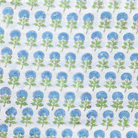 Pure Cotton Jaipuri White With Blue Flower Motif Hand Block Print Fabric