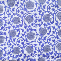 Pure Cotton Jaipuri White  With Blue And Grey Flower Jaal Hand Block Print Fabric