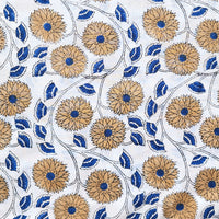 Pure Cotton Jaipuri White With Blue And Brown Flower Jaal Hand Block Print Fabric