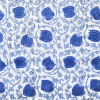 Pure Cotton Jaipuri White With Blue Lotus Jaal Hand Block Print Fabric