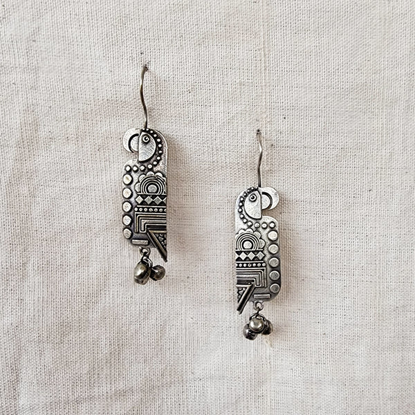 BALAMANI-Bird Ghungroo Silver Lookalike Parrot Bird German Oxidized Earring