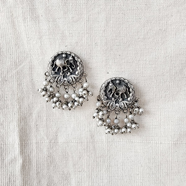 BALAMANI-Elephant Design With Pearls German Oxidised Earrings