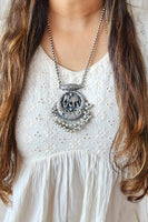 Neckpiece - Silver Tone Elephant With Pearls German Oxidised Neckpiece