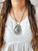 Neckpiece - Silver Tone Intricate Design With Pearls German Oxidised Neckpiece