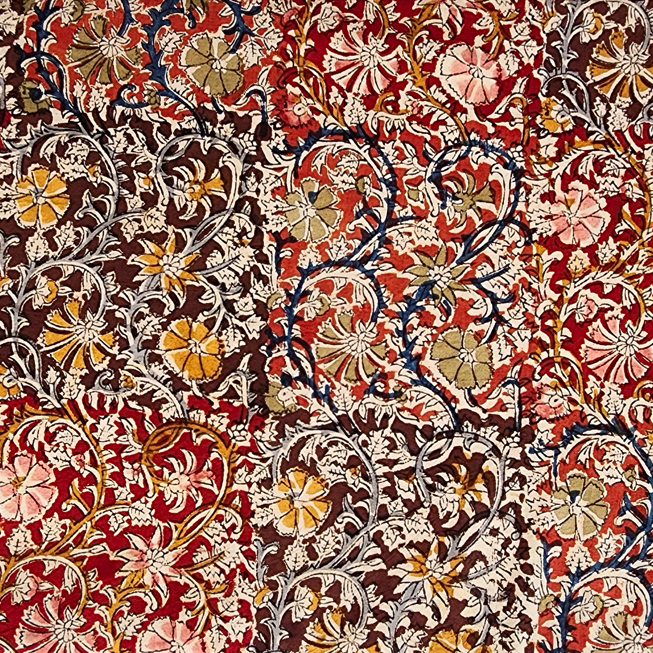 Pure Cotton Kalamkari Multicolor Block With Flower Jaal Hand Block Pri ...