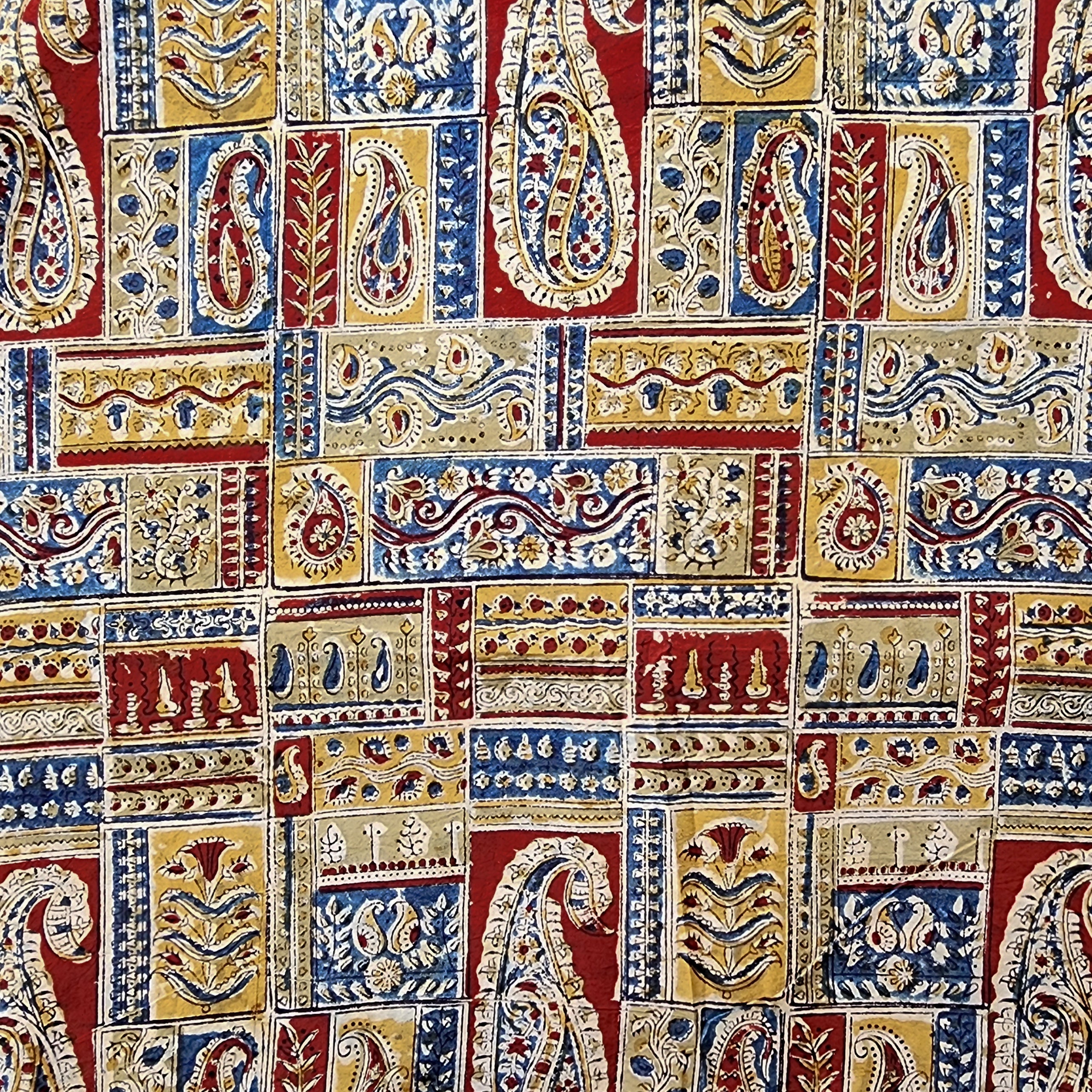 Modal Kalamkari Red And Mehandi Green Kairi Tile Hand Block Print Fabr ...