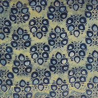 Pure Cotton Vanaspati Rust With Blue  Flower Motif Hand Block Print Fabric