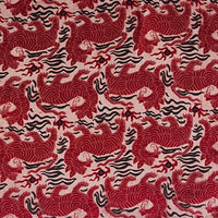 Pure Cotton Vanaspati  With Red And Pink Tiger Motif Hand Block Print Fabric