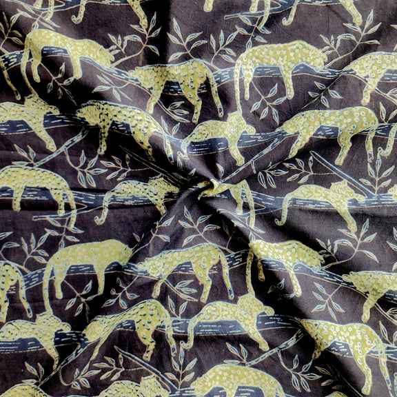 Pure Cotton Vanaspati Black With Mustard Repeating Pattern Of Cheetah ...