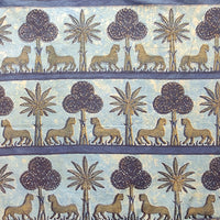 Pure Cotton Vanaspati Rust Blue With Mustard Repeating Pattern Of Wild Animal Hand Block Print Fabric