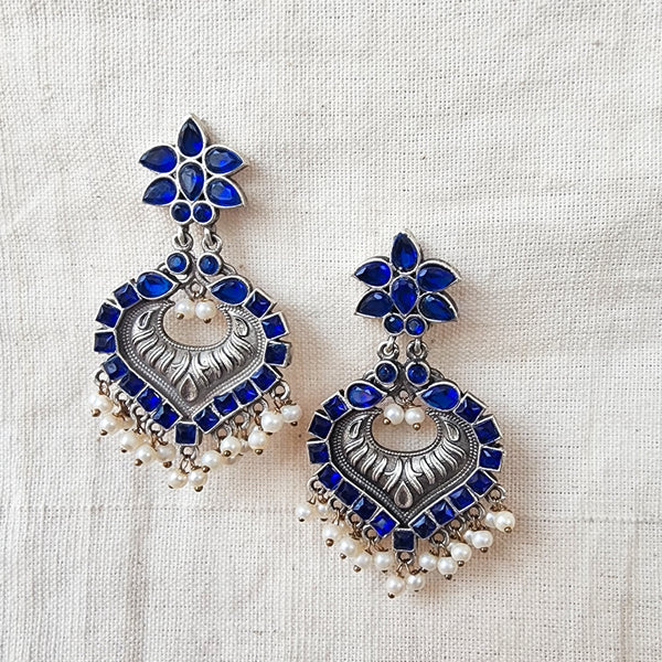 BALAMANI-Blue Stone German Oxidized Earring