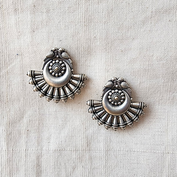 BALAMANI- Beautiful Silver Peacock Chandbali German Oxidised Earrings