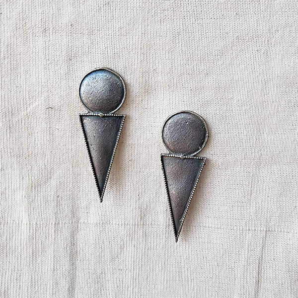BALAMANI- Antique Silver Geometric German Oxidised Earrings