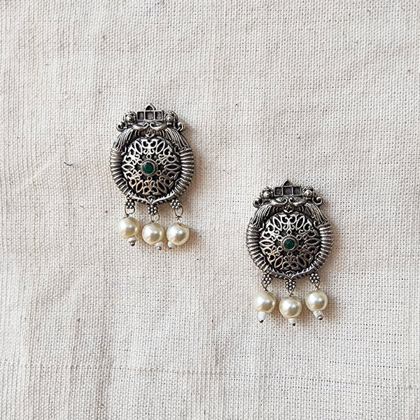 BALAMANI- Silver Stud With Pearls German Oxidised Earring
